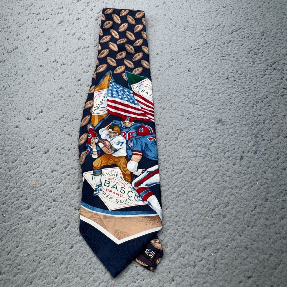 Tabasco Brand Silk Necktie Football Americana Advertising‎ McIlhenny USA Novelty